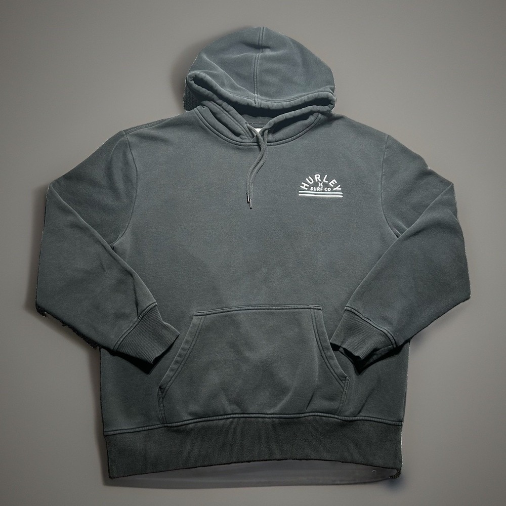 Hurley Surf Co Graphic Pullover Hoodie Sweatshirt Faded Black Mens Size Large
